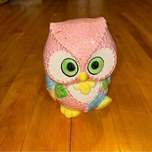 Vintage Patchwork 1970s Owl Baby Planter or Sponge Holder Mid Century Pink